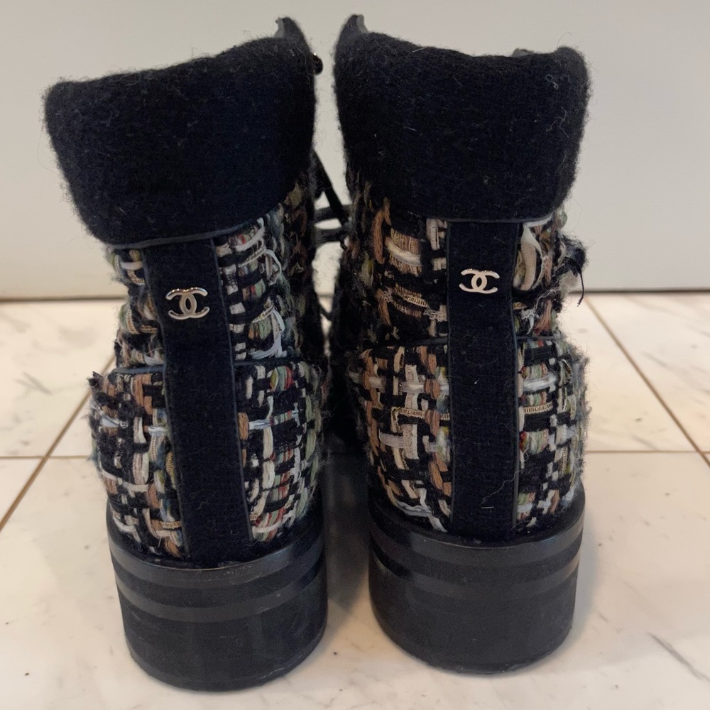 Chanel Tweed Lace Up Boots
